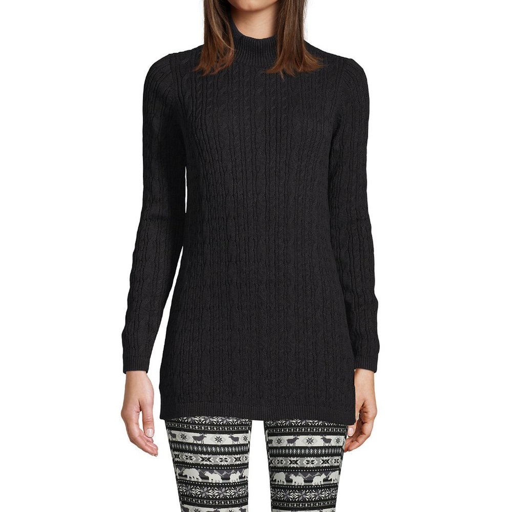 Women's Mockneck Cotton Cable Knit Sweater Tunic Black size PXL XLP 18P P18